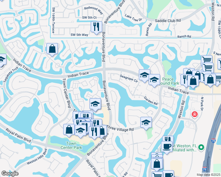 map of restaurants, bars, coffee shops, grocery stores, and more near 1408 Harbour Side Drive in Weston