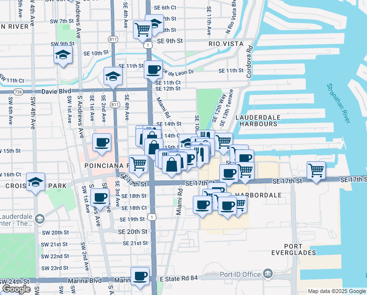 map of restaurants, bars, coffee shops, grocery stores, and more near 800 Southeast 15th Street in Fort Lauderdale