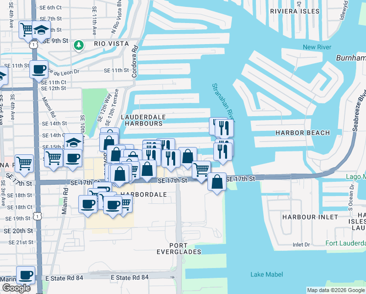 map of restaurants, bars, coffee shops, grocery stores, and more near 1784 Southeast 15th Avenue in Fort Lauderdale
