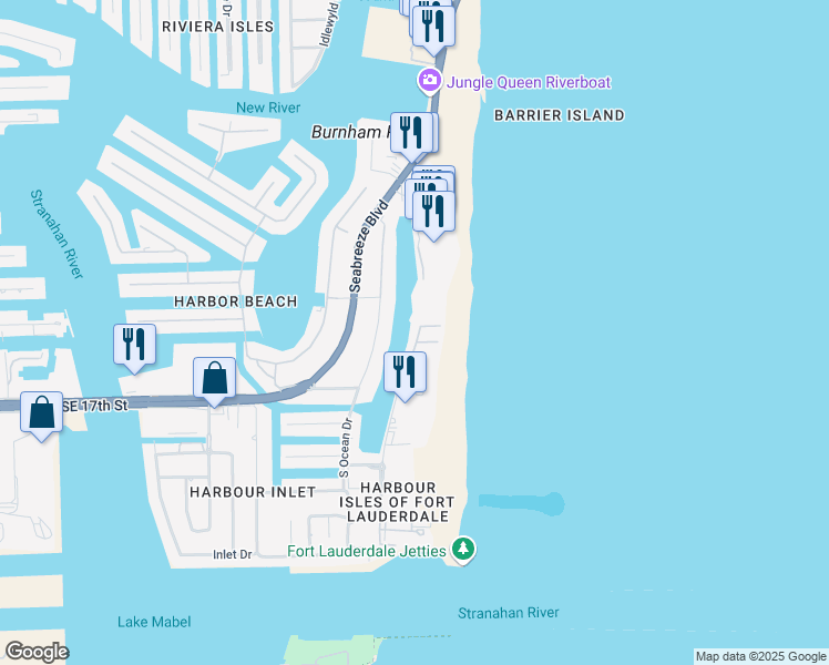 map of restaurants, bars, coffee shops, grocery stores, and more near 1590 South Ocean Lane in Fort Lauderdale