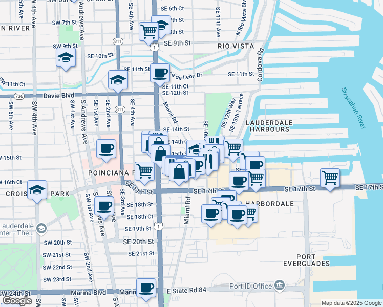 map of restaurants, bars, coffee shops, grocery stores, and more near 800 Southeast 15th Street in Fort Lauderdale