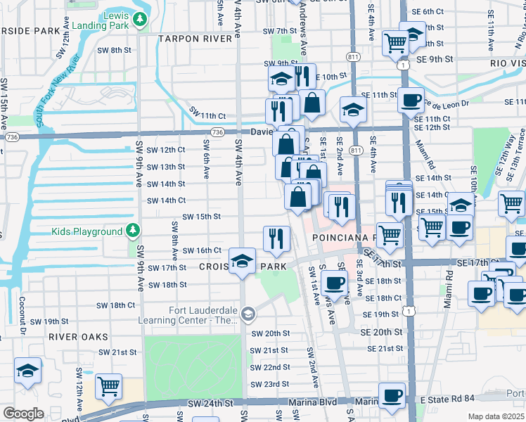 map of restaurants, bars, coffee shops, grocery stores, and more near 215 Southwest 15th Street in Fort Lauderdale