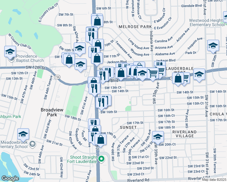 map of restaurants, bars, coffee shops, grocery stores, and more near 3808 Southwest 14th Street in Fort Lauderdale