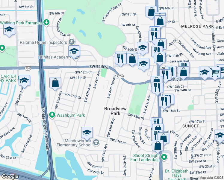 map of restaurants, bars, coffee shops, grocery stores, and more near 1440 Southwest 44th Terrace in Fort Lauderdale