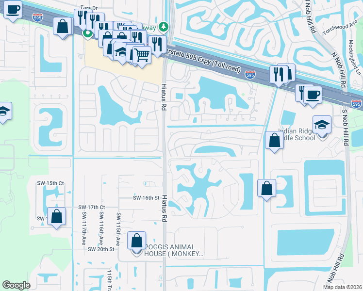 map of restaurants, bars, coffee shops, grocery stores, and more near 1301 West Clubhouse Drive in Davie