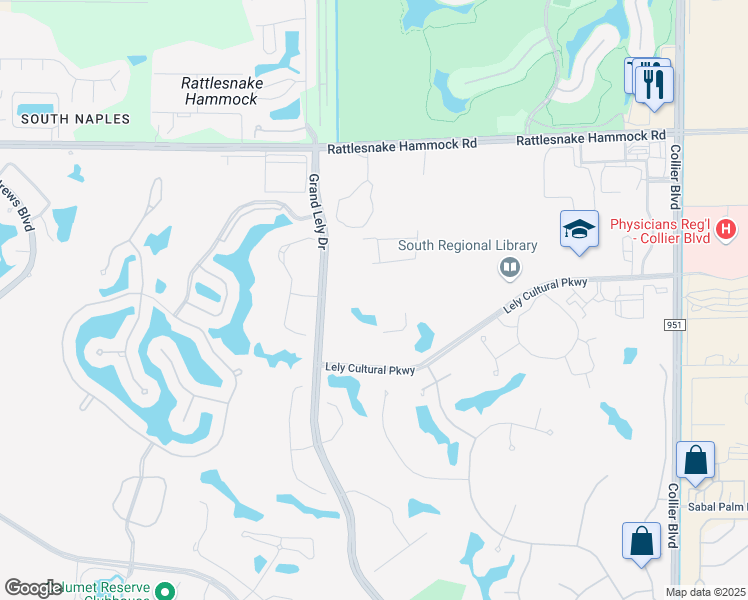 map of restaurants, bars, coffee shops, grocery stores, and more near 7007 Lely Cultural Parkway in Naples