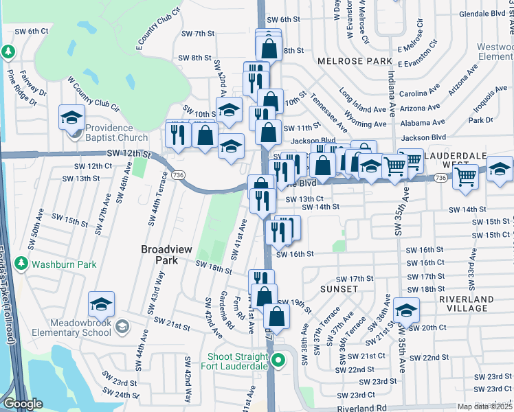 map of restaurants, bars, coffee shops, grocery stores, and more near 4011 Southwest 14th Street in Fort Lauderdale