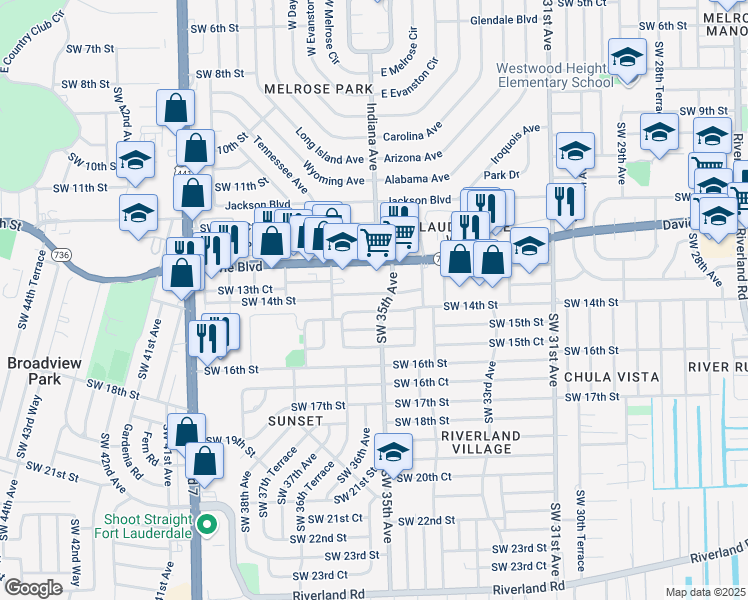 map of restaurants, bars, coffee shops, grocery stores, and more near 3471 Southwest 14th Street in Fort Lauderdale
