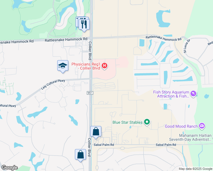 map of restaurants, bars, coffee shops, grocery stores, and more near 8230 Collier Boulevard in Naples