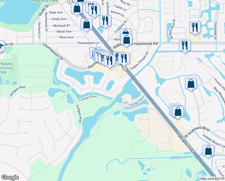 map of restaurants, bars, coffee shops, grocery stores, and more near 5143 Andros Drive in Naples