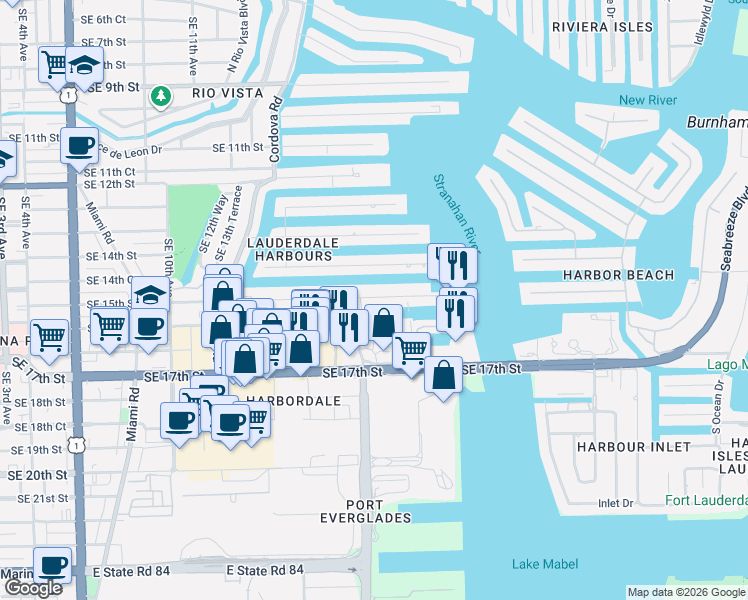 map of restaurants, bars, coffee shops, grocery stores, and more near 1784 Southeast 15th Avenue in Fort Lauderdale