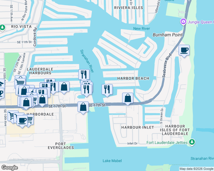 map of restaurants, bars, coffee shops, grocery stores, and more near 2500 Mercedes Drive in Fort Lauderdale