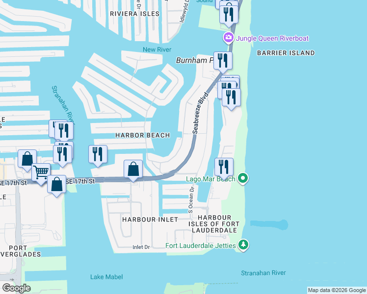map of restaurants, bars, coffee shops, grocery stores, and more near 1518 East Lake Drive in Fort Lauderdale