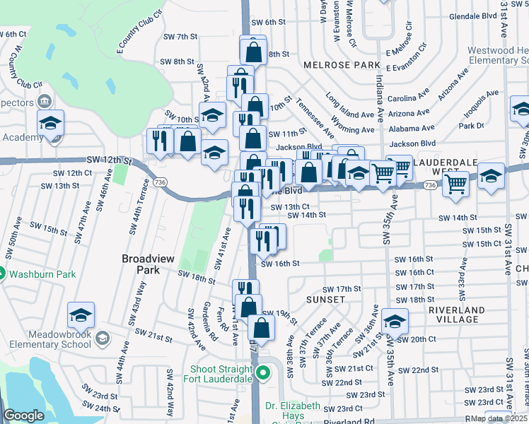 map of restaurants, bars, coffee shops, grocery stores, and more near 3924 Southwest 14th Street in Fort Lauderdale