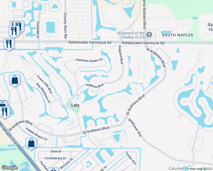 map of restaurants, bars, coffee shops, grocery stores, and more near 570 Augusta Boulevard in Naples