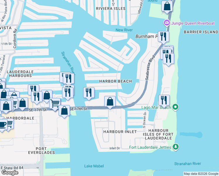 map of restaurants, bars, coffee shops, grocery stores, and more near 2540 Mercedes Drive in Fort Lauderdale