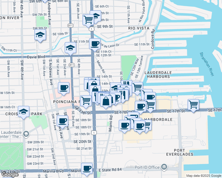 map of restaurants, bars, coffee shops, grocery stores, and more near 800 Southeast 15th Street in Fort Lauderdale