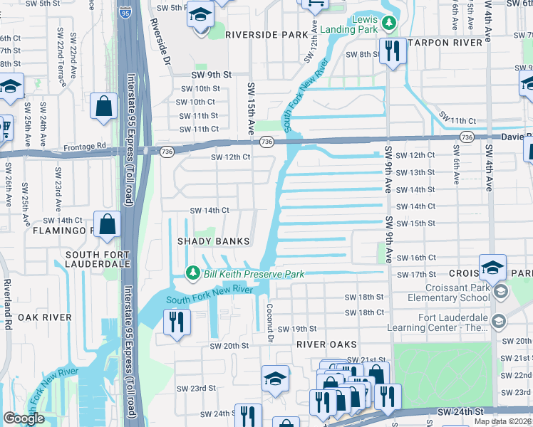 map of restaurants, bars, coffee shops, grocery stores, and more near 1332 Guava Isle in Fort Lauderdale