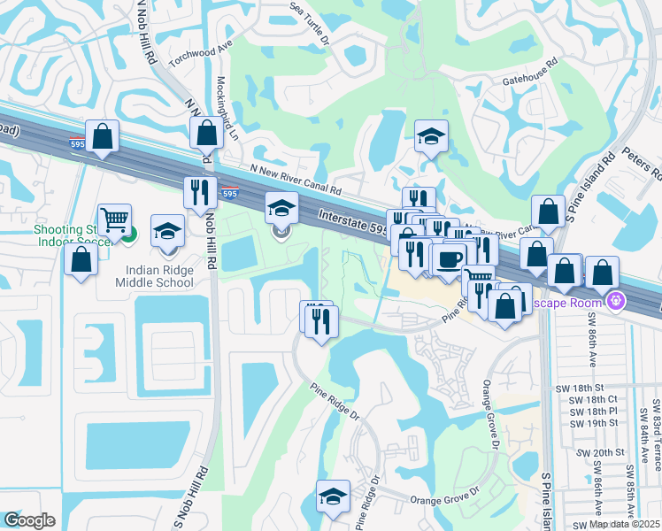 map of restaurants, bars, coffee shops, grocery stores, and more near 9435 Evergreen Place in Davie