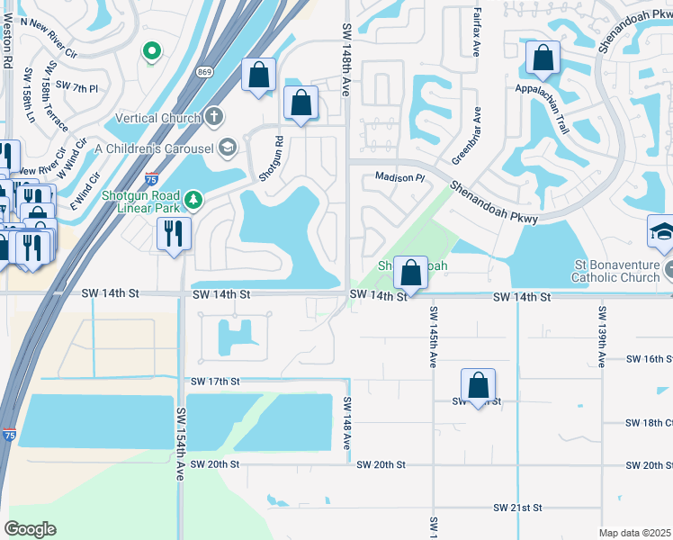 map of restaurants, bars, coffee shops, grocery stores, and more near 1247 Southwest 149th Lane in Sunrise