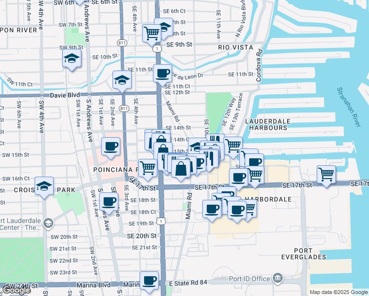 map of restaurants, bars, coffee shops, grocery stores, and more near 800 Southeast 15th Street in Fort Lauderdale