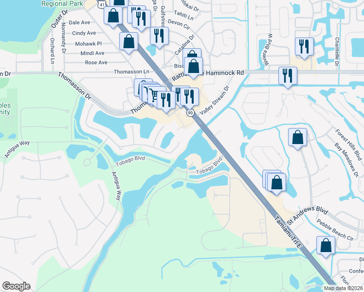 map of restaurants, bars, coffee shops, grocery stores, and more near 5143 Andros Drive in Naples