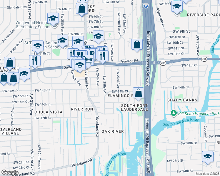 map of restaurants, bars, coffee shops, grocery stores, and more near 1420 Southwest 25th Avenue in Fort Lauderdale