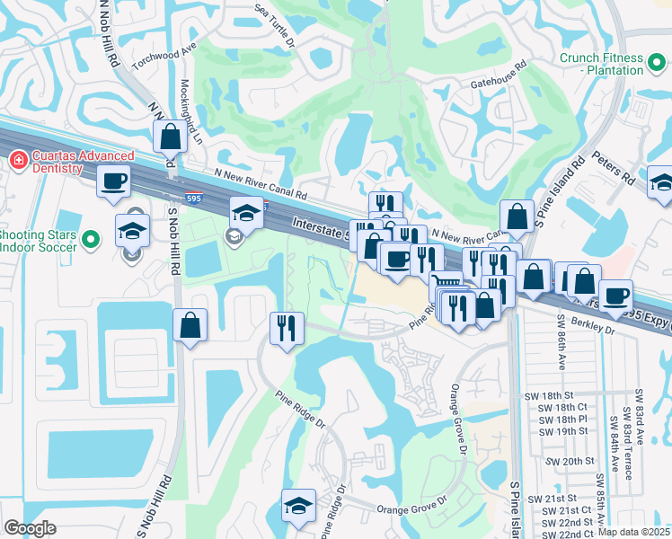 map of restaurants, bars, coffee shops, grocery stores, and more near 9495 Evergreen Place in Davie