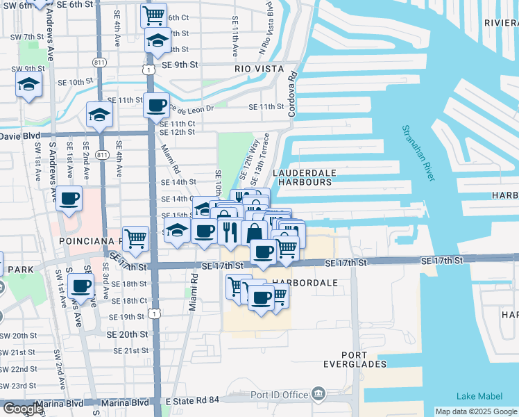 map of restaurants, bars, coffee shops, grocery stores, and more near 1442 Cordova Road in Fort Lauderdale