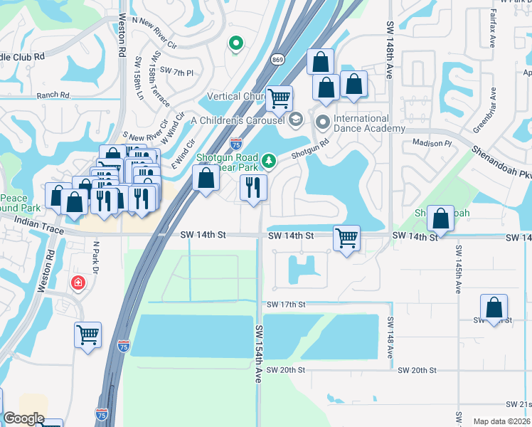 map of restaurants, bars, coffee shops, grocery stores, and more near 1393 Southwest 151st Way in Sunrise