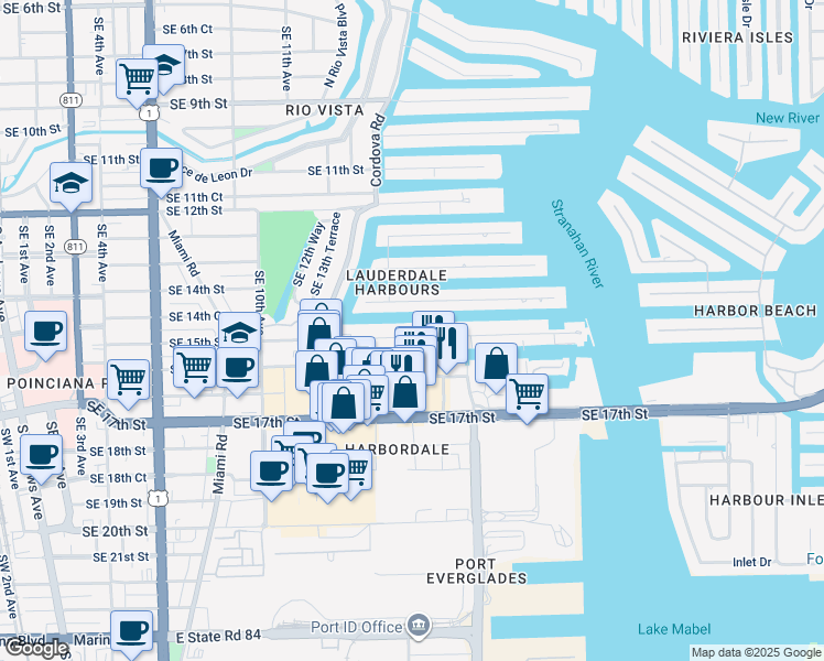 map of restaurants, bars, coffee shops, grocery stores, and more near 1520 Southeast 15th Street in Fort Lauderdale