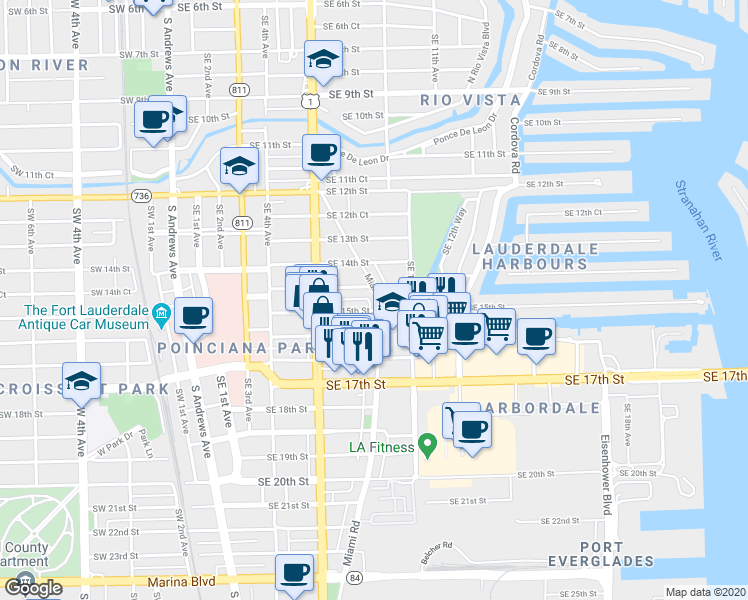 map of restaurants, bars, coffee shops, grocery stores, and more near 800 Southeast 15th Street in Fort Lauderdale