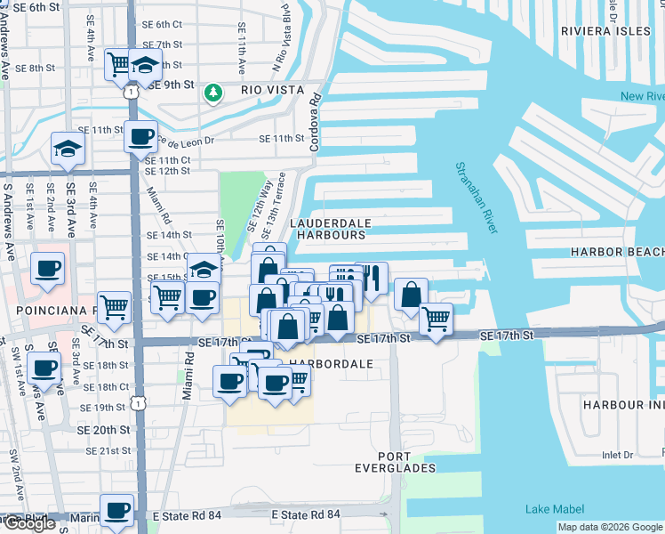 map of restaurants, bars, coffee shops, grocery stores, and more near 1507 Southeast 15th Street in Fort Lauderdale