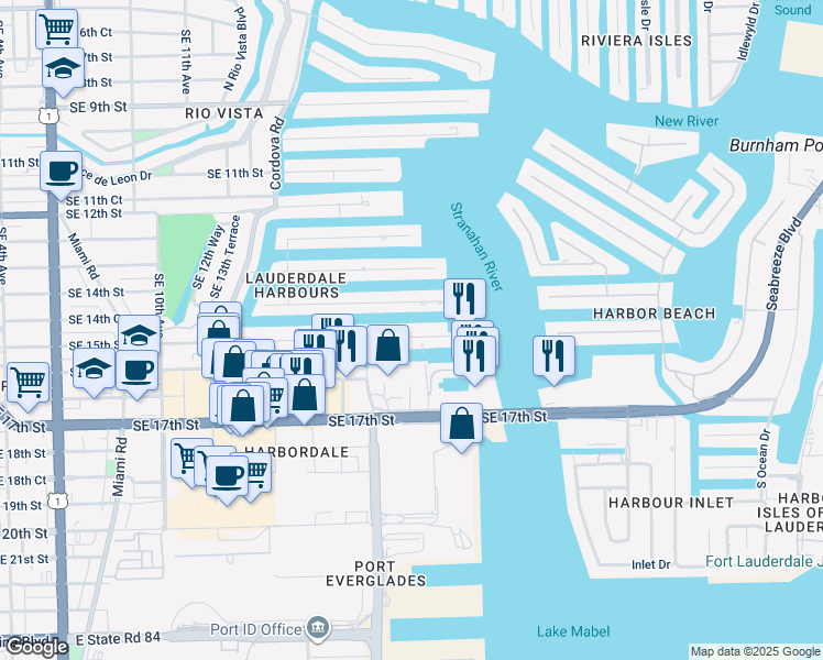 map of restaurants, bars, coffee shops, grocery stores, and more near 1784 Southeast 15th Street in Fort Lauderdale