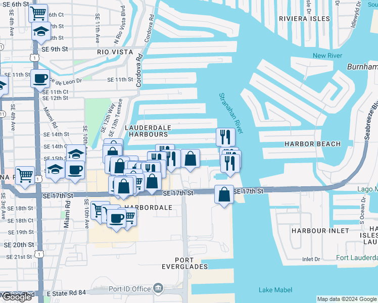 map of restaurants, bars, coffee shops, grocery stores, and more near 1784 Southeast 15th Avenue in Fort Lauderdale