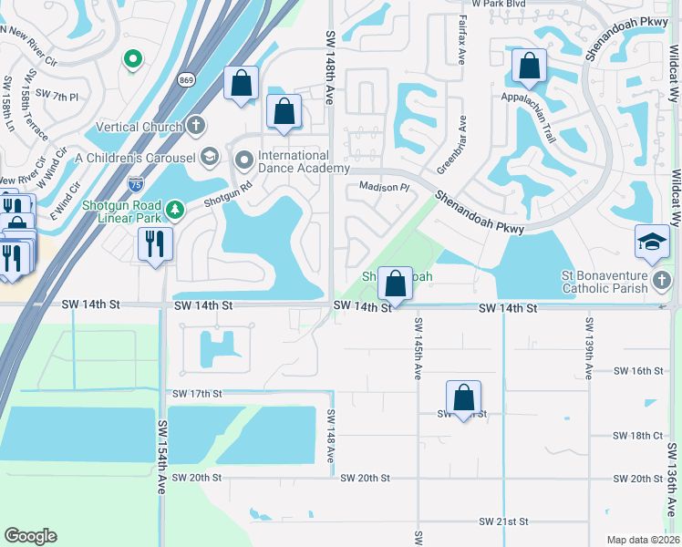 map of restaurants, bars, coffee shops, grocery stores, and more near 1361 White Stone Way in Davie