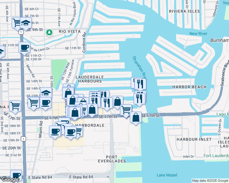 map of restaurants, bars, coffee shops, grocery stores, and more near 1784 Southeast 15th Avenue in Fort Lauderdale