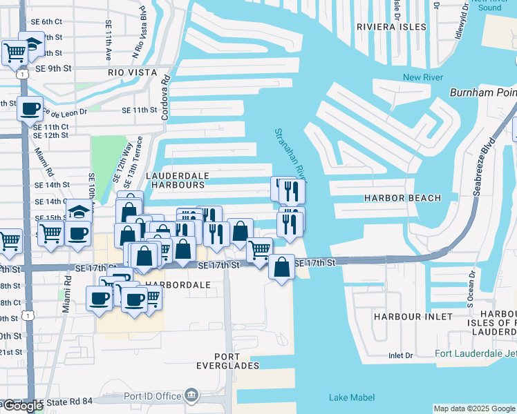 map of restaurants, bars, coffee shops, grocery stores, and more near 1784 Southeast 15th Street in Fort Lauderdale