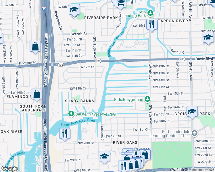 map of restaurants, bars, coffee shops, grocery stores, and more near 1400 Southwest 15th Avenue in Fort Lauderdale
