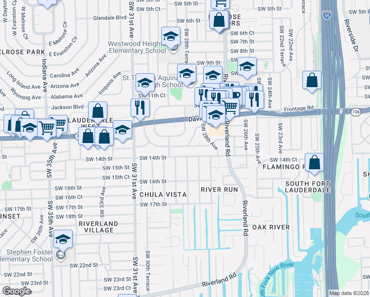 map of restaurants, bars, coffee shops, grocery stores, and more near 1315 Southwest 28th Road in Fort Lauderdale
