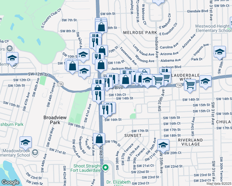 map of restaurants, bars, coffee shops, grocery stores, and more near 3803 Davie Boulevard in Fort Lauderdale