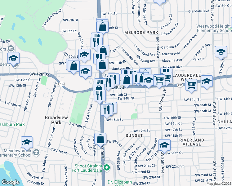 map of restaurants, bars, coffee shops, grocery stores, and more near 3803 Davie Boulevard in Fort Lauderdale
