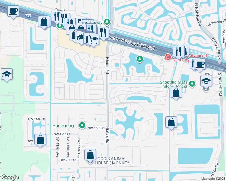 map of restaurants, bars, coffee shops, grocery stores, and more near 11090 Southwest 11th Place in Davie