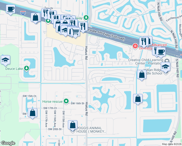 map of restaurants, bars, coffee shops, grocery stores, and more near 11090 Southwest 11th Place in Davie