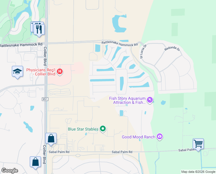map of restaurants, bars, coffee shops, grocery stores, and more near 8325 Lucello Terrace North in Naples