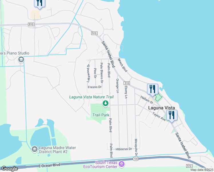 map of restaurants, bars, coffee shops, grocery stores, and more near 1007 Palm Boulevard in Laguna Vista