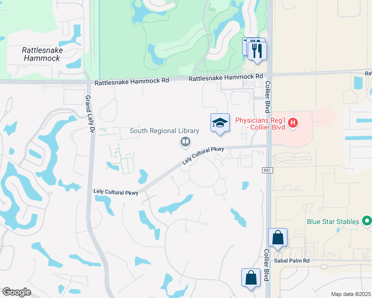 map of restaurants, bars, coffee shops, grocery stores, and more near 8065 Lely Cultural Parkway in Naples