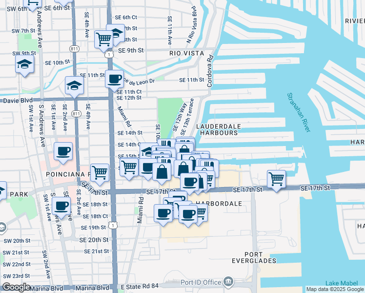 map of restaurants, bars, coffee shops, grocery stores, and more near 1333 Cordova Road in Fort Lauderdale
