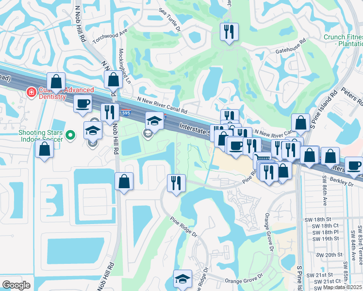 map of restaurants, bars, coffee shops, grocery stores, and more near 3345 Evergreen Place in Davie