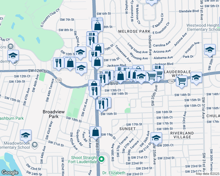 map of restaurants, bars, coffee shops, grocery stores, and more near 3803 Davie Boulevard in Fort Lauderdale